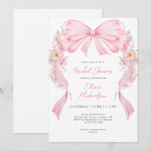 Bloemen Roze Lint Boog Coquette Vrijgezellenfeest Kaart