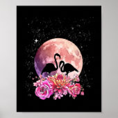 Bloemen roze maan en Flamingo Love Poster (Voorkant)