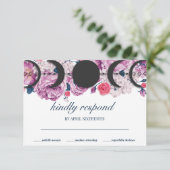 Bloemen Roze Maan Fase Wicca Handfasting RSVP Kaartje (Staand voorkant)