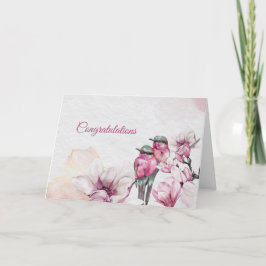 Bloemen Roze Magnolia Vogels Huwelijk Gefeliciteer Kaart