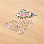 Bloemen Roze Meisje Baby in Bloom Hand Geschilderd Acryl Uitnodigingen (Laagn)