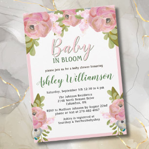 Bloemen Roze Meisje Baby in Bloom Hand Geschilderd Feestdagenkaart