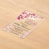 Bloemen Roze Meisje Baby in Bloom Waterverf Acryl Uitnodigingen (Laagn)