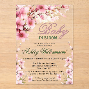 Bloemen Roze Meisje Baby in Bloom Waterverf Acryl Uitnodigingen