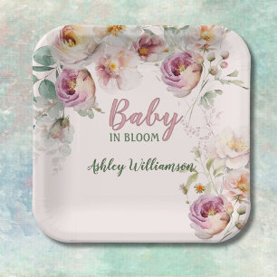Bloemen Roze Meisje Baby in Bloom Waterverf Papieren Bordje