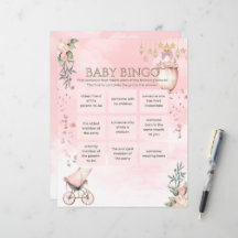 Bloemen Roze Meisje Baby shower Bingo Spel
