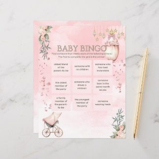 Bloemen Roze Meisje Baby shower Bingo Spel