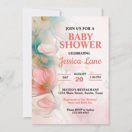 Bloemen Roze Meisje Baby shower Kaart (Voorkant)