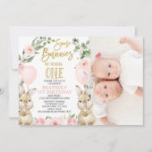 Bloemen Roze Meisje Tweeling Sommige konijnen 1e v Kaart (Voorkant)