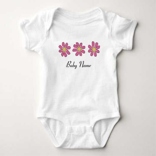 Bloemen roze met Baby-naam Romper (Voorkant)