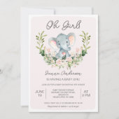 Bloemen Roze Oh Meisjes Olifant Baby shower Kaart (Voorkant)
