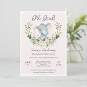 Bloemen Roze Oh Meisjes Olifant Baby shower Kaart (Staand voorkant)