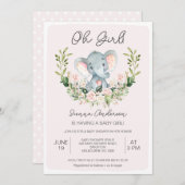 Bloemen Roze Oh Meisjes Olifant Baby shower Kaart (Voorkant / Achterkant)