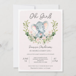Bloemen Roze Oh Meisjes Olifant Baby shower Kaart