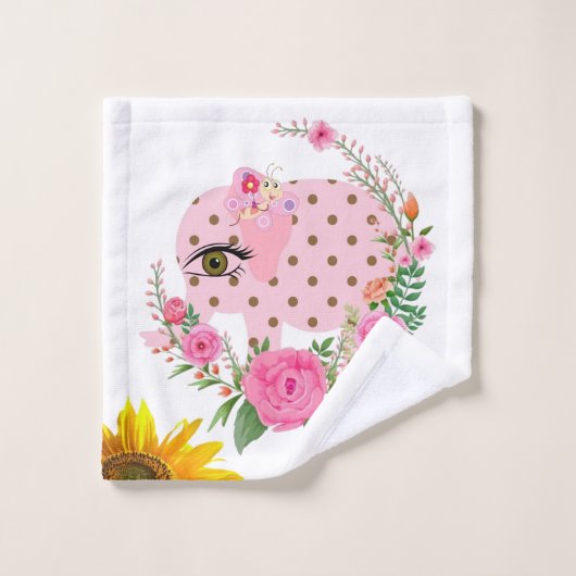 Bloemen roze olifant badhanddoek sets bad handdoek (Wasdoekje)