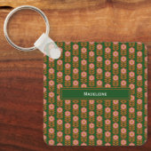 bloemen, roze op groen monogram budget sleutelhanger (Voorkant)