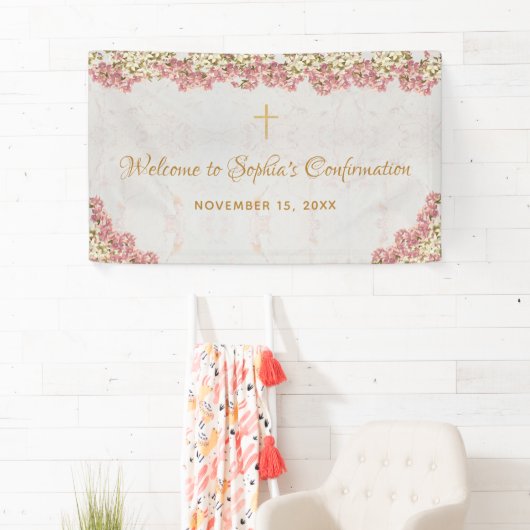 Bloemen Roze Orchideeën Goud Meisje bevestiging We Spandoek (Insitu)