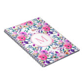 Bloemen Roze Paarse Custom Monogram Notitieboek (Rechterzijde)