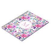 Bloemen Roze Paarse Custom Monogram Notitieboek (Linkerzijde)