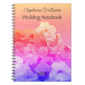 Bloemen Roze Paarse Glittery Custom Naam Bruiloft Notitieboek (Voorkant)