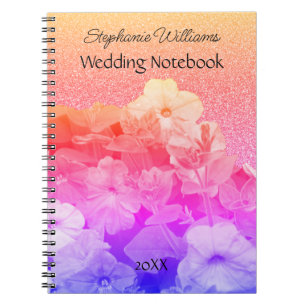 Bloemen Roze Paarse Glittery Custom Naam Bruiloft Notitieboek