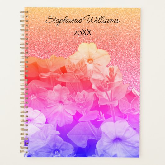 Bloemen Roze Paarse Glittery Custom Name Gift Favo Planner (Voorkant)