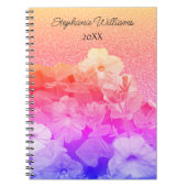 Bloemen Roze Paarse Glittery Custom Name Ombre Sch Notitieboek (Voorkant)