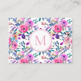Bloemen Roze Paarse Monogram Waterverf Visitekaartje