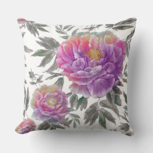 Bloemen Roze/Paarse Waterverf Kussen