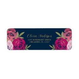  Bloemen Roze & Paarse Waterverf Rozen Blauw Etiket