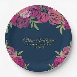  Bloemen Roze & Paarse Waterverf Rozen Blauw Papieren Bordje