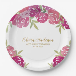  Bloemen Roze & Paarse Waterverf Rozen Papieren Bordje