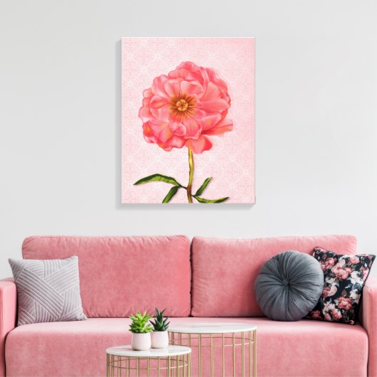 Bloemen roze pioen bloemkunst canvas afdruk (Insitu (Woonkamer))