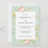 Bloemen Roze Pioen Rustiek Boho Groen Baby shower Kaart (Voorkant)