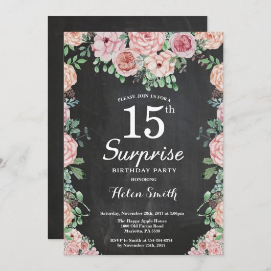 Bloemen Roze pioenen Verrassing 15e verjaardag Kaart (Voorkant / Achterkant)