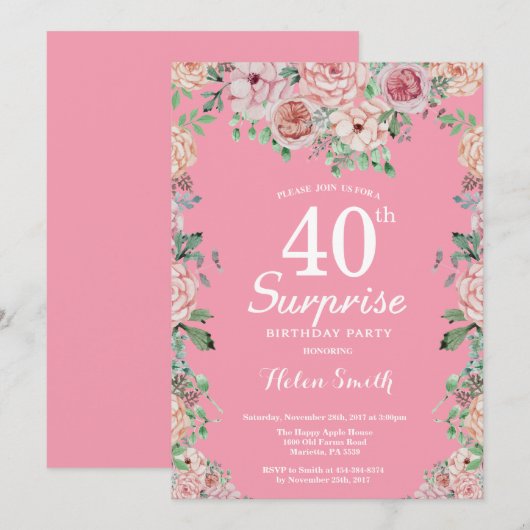 Bloemen Roze pioenen Verrassing 40ste verjaardag Kaart (Voorkant / Achterkant)