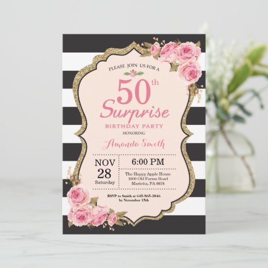 Bloemen Roze pioenen Verrassing 50ste verjaardagsf Kaart (Staand voorkant)