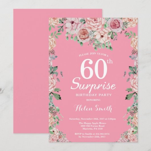 Bloemen Roze pioenen Verrassing 60ste verjaardag Kaart (Voorkant / Achterkant)