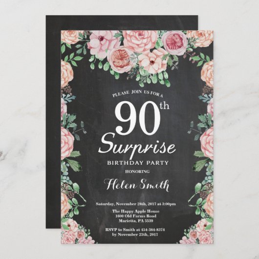 Bloemen Roze pioenen Verrassing 90ste verjaardag Kaart (Voorkant / Achterkant)