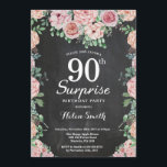 Bloemen Roze pioenen Verrassing 90ste verjaardag Kaart<br><div class="desc">Bloemroze pioenen verrassing 90e verjaardag uitnodiging voor vrouwen. Waterverf bloemen. Elegante roze roos en pioenroos bloemen. Verjaardag voor volwassenen. Achtergrond schoolbord. Zwart-Wit. 13e 15e 16e 18e 20e 21e 30e 40e 50e 60e 70e 80e 90e 100e, Alle leeftijden. Voor verdere aanpassing klikt u op de knop "Aanpassen" en gebruikt u onze...</div>