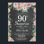 Bloemen Roze pioenen Verrassing 90ste verjaardag Kaart<br><div class="desc">Bloemroze pioenen verrassing 90e verjaardag uitnodiging voor vrouwen. Waterverf bloemen. Elegante roze roos en pioenroos bloemen. Verjaardag voor volwassenen. Achtergrond schoolbord. Zwart-Wit. 13e 15e 16e 18e 20e 21e 30e 40e 50e 60e 70e 80e 90e 100e, Alle leeftijden. Voor verdere aanpassing klikt u op de knop "Aanpassen" en gebruikt u onze...</div>