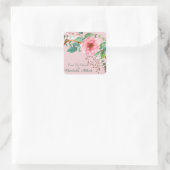 Bloemen roze pioenenveer design boekenplaat vierkante sticker (Tas)