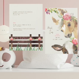 Bloemen Roze Pony & Koe Baby shower Kaart