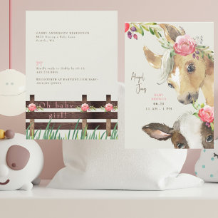 Bloemen Roze Pony & Koe Baby shower Kaart