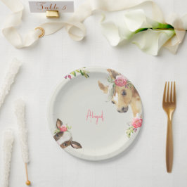 Bloemen Roze Pony & Koe Baby shower Papieren Bordje