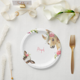 Bloemen Roze Pony & Koe Baby shower Wit Papieren Bordje
