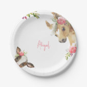 Bloemen Roze Pony & Koe Baby shower Wit Papieren Bordje (Voorkant)