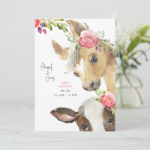 Bloemen Roze Pony & Koe II Baby shower Kaart (Staand voorkant)