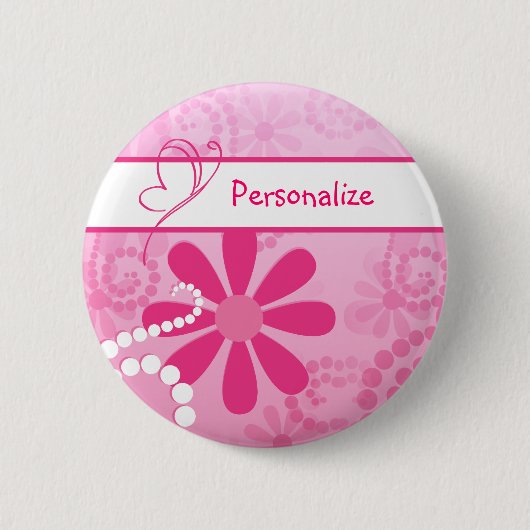 bloemen roze restantdagen met naam ronde button 5,7 cm (Voorkant)