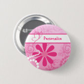 bloemen roze restantdagen met naam ronde button 5,7 cm (Voorkant /achterkant)